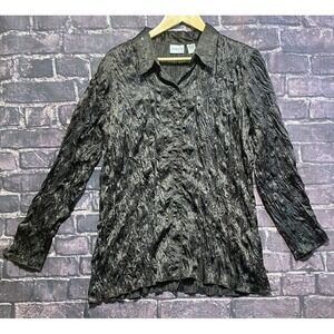Chicos Black Crinkle‎ Sequin Whimsigoth Button Down Shirt Womens XL Fairy Grunge